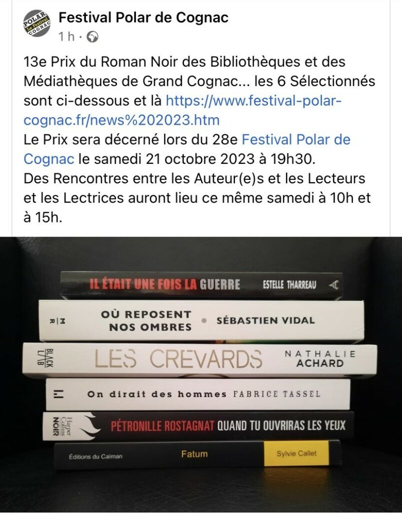 Les 6 livres sélectionnés pour le Festival Polar de Cognac : Fatum en fait partie !